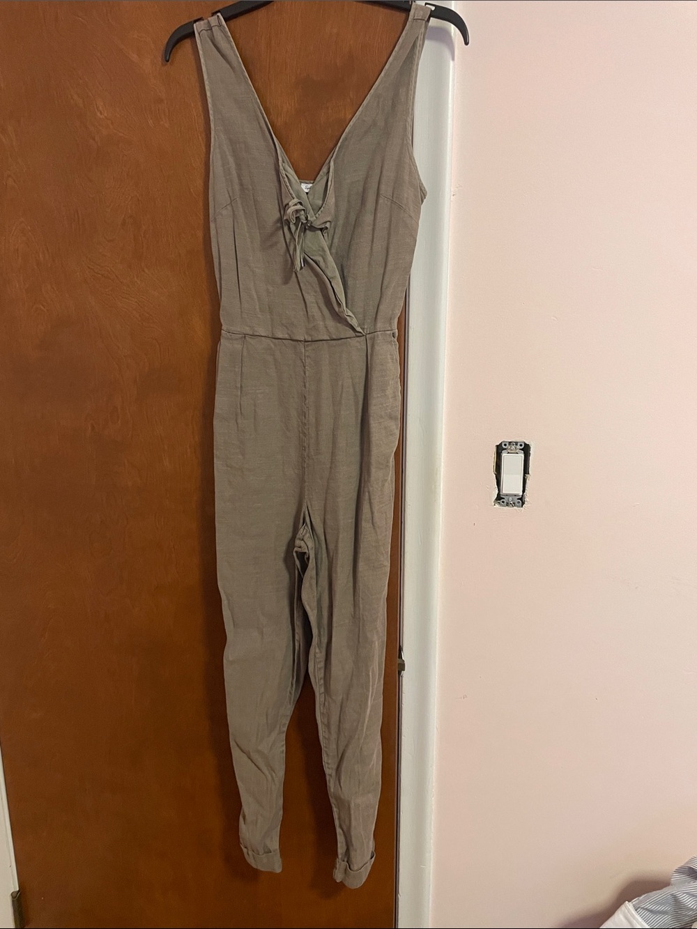 V-neck linen style jumpsuit